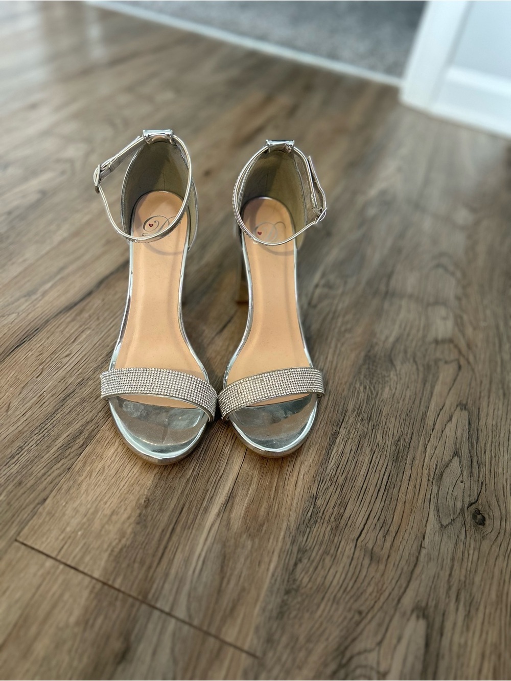 Delicious Silver Rhinestone Ankle-Strap Heels